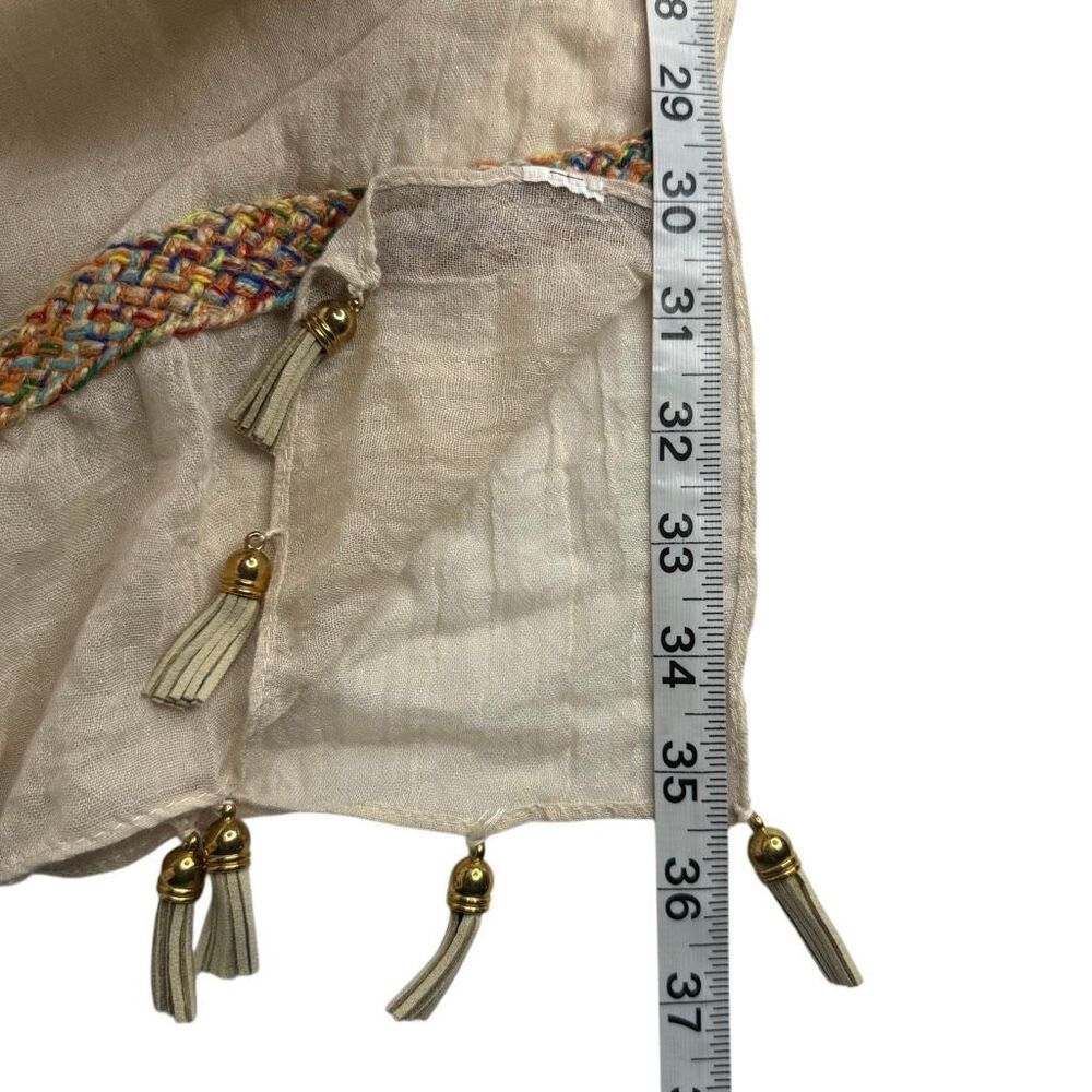 Boho Oversized Ivory Scarf Wrap Multicolor Braided Trim Tassels - Picture 8 of 9